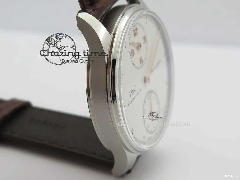 MIROTIME 0511 Sustainable Portuguese IW5444 SS White Dial RG Numbers On Brown Leather Strap A 7256